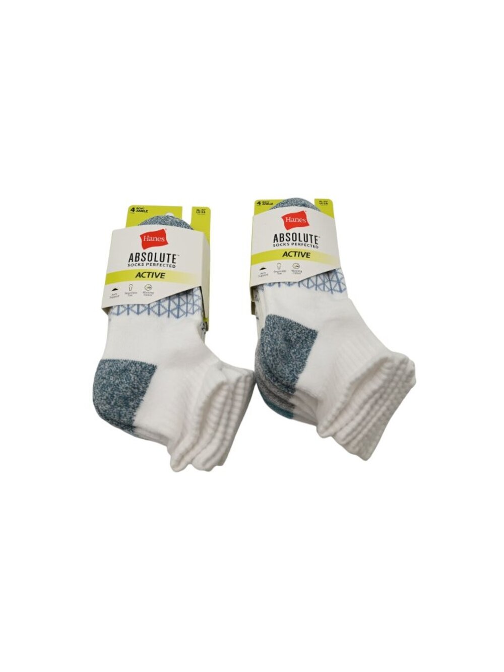 NIP Hanes Lot of 2 4 Pack Absolute Socks Perfected Active Sz L 3-9 Ankle White